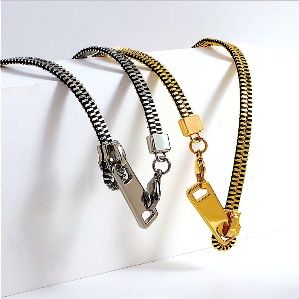 Metal Gold Silver Zipper Necklace Industrial Edgy Statement Choker Tarnish Free - Picture 8 of 11